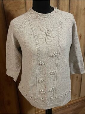 Woolrich Cream Speckled Knit Top with Bobble Details#vintage